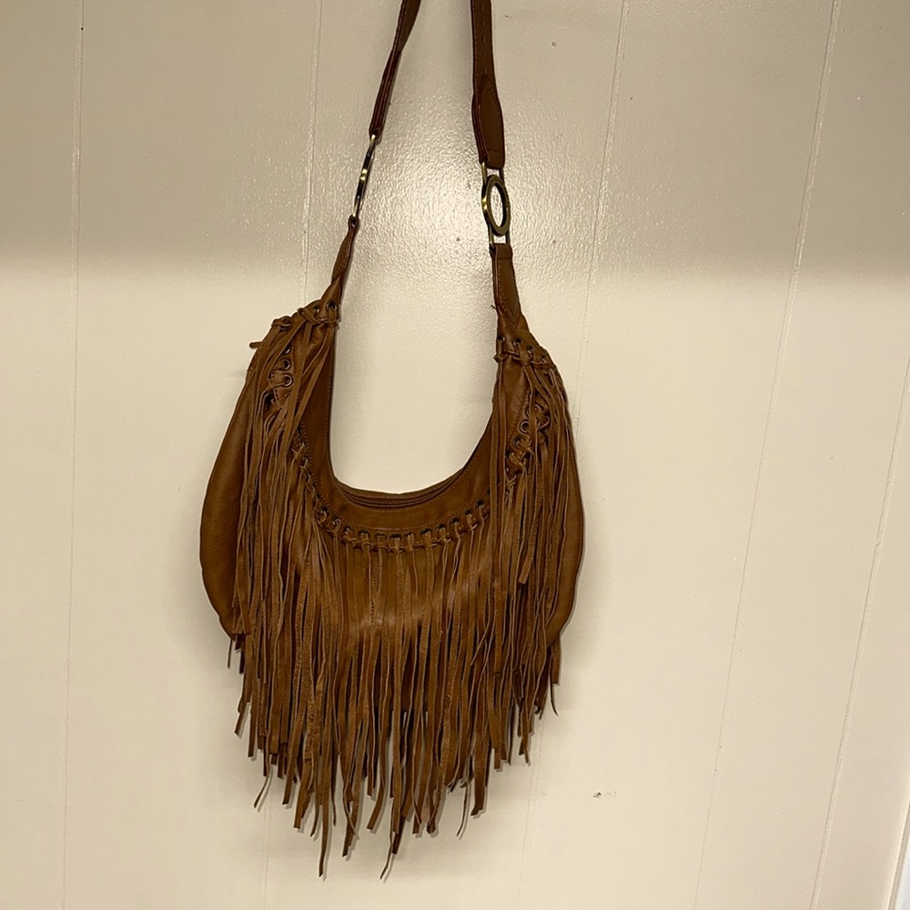 Fringe Hobo Shoulder Bag in Brown